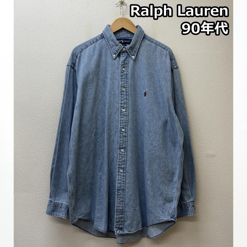 ラルフローレン 90s BLAIRE ポニー 刺繍 デニム シャンブレー ボタン