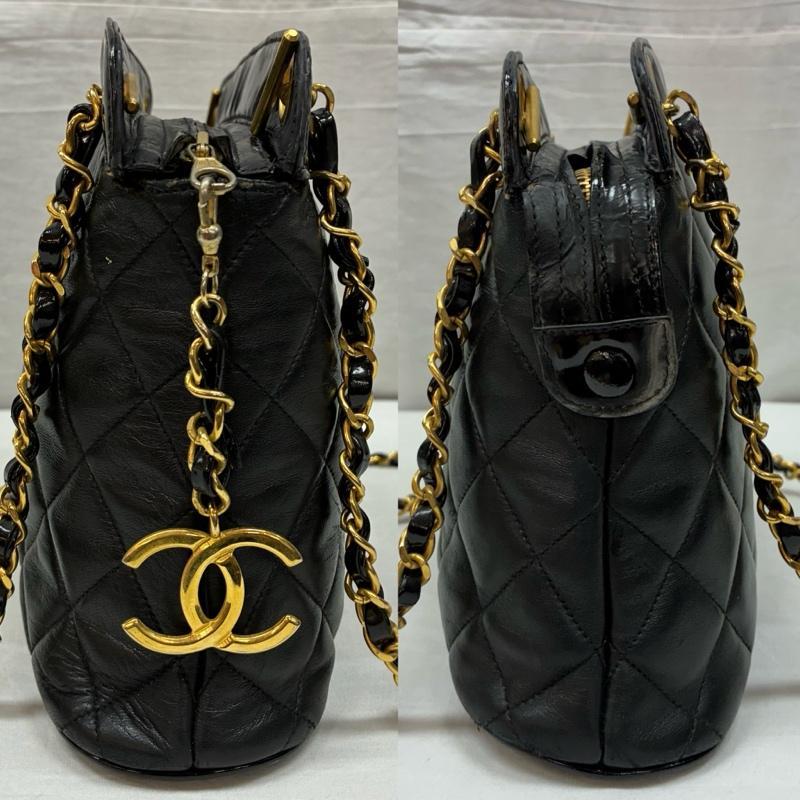 CHANEL キルティング ブラックパテントレザーショルダーバッグ シャネル 90s ラムスキン レザー パテント キルティング ココマーク