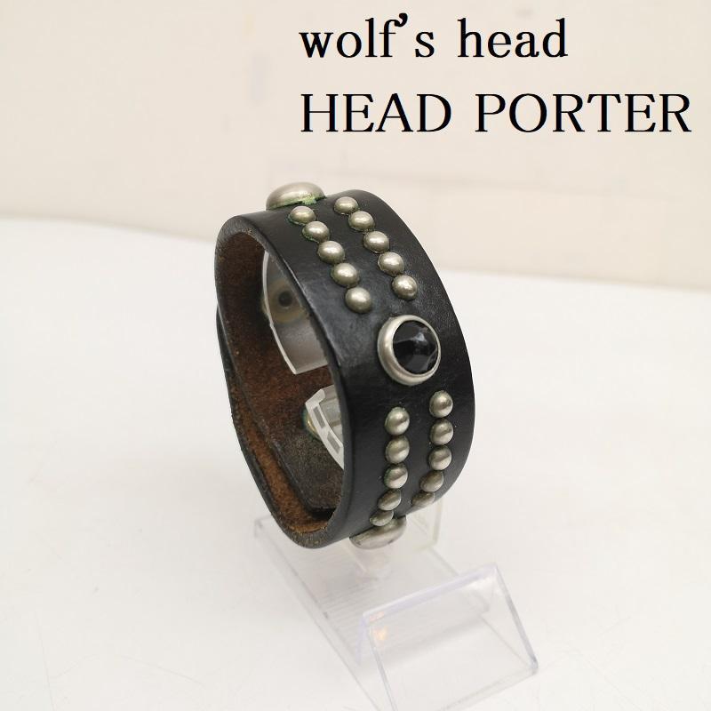 ウルフズヘッド　70mm 黒レザー スタッズ ブレス　wolf's head ウルフズヘッド 70mm 黒レザー スタッズ ブレス wolf's head