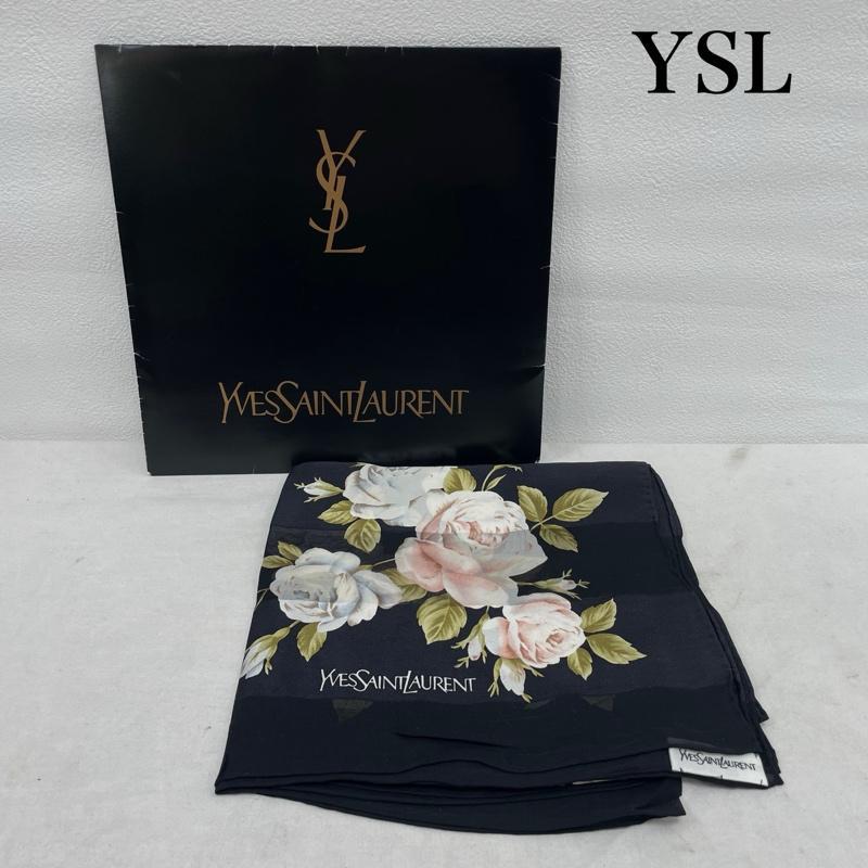 イヴサンローラン 花柄 大判 ハンカチ スカーフ ボーダー シースルー