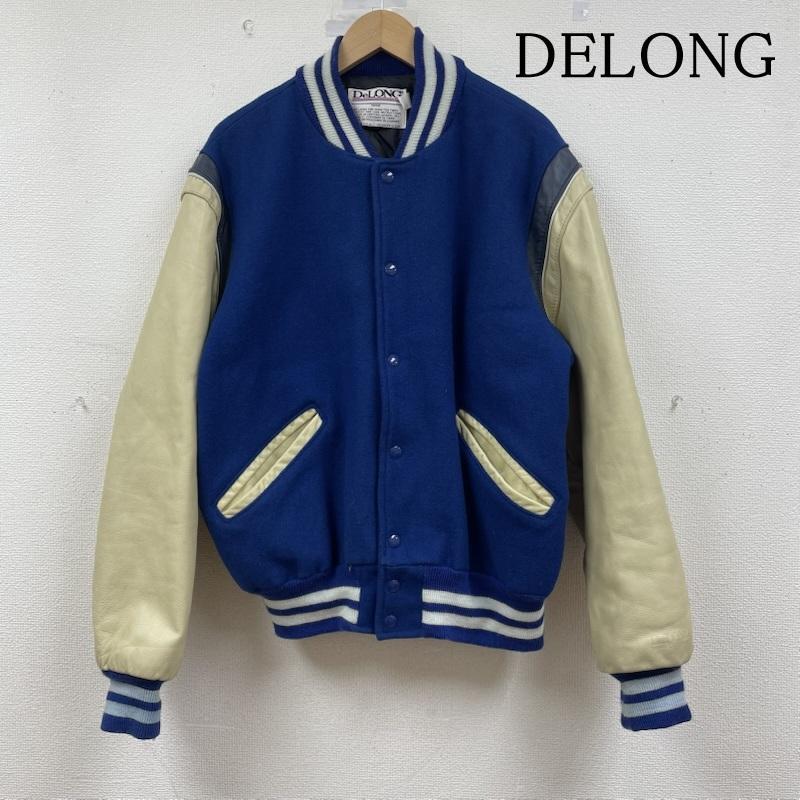DeLONG スタジャン XL相当 紺×オフホワイト 本革袖 USA製 デロング 袖レザー スタジャン スタジアム ジャンパー ブルゾン