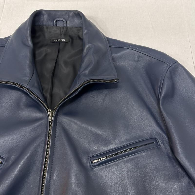 シャッフェン SCHAFFEN シングル ライダースジャケット 羊革 L ブルー シャッフェン SCHAFFEN シングル ライダースジャケット 羊革 L ブルー