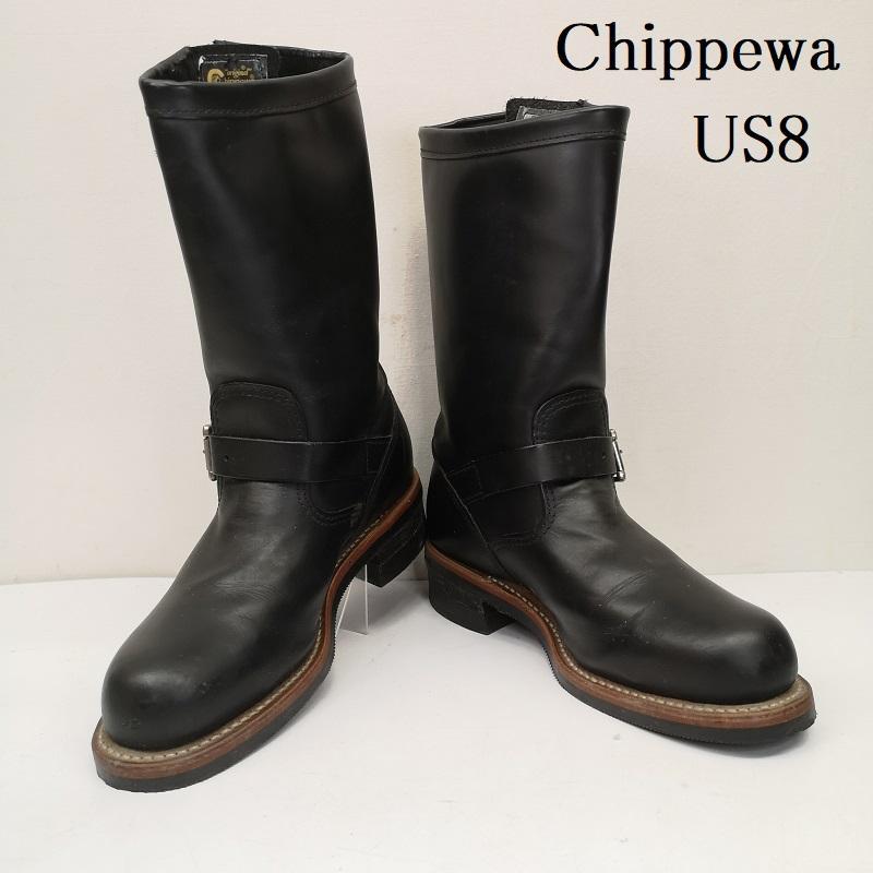 ヴィンテージ 26.5cm70'sチペワ70年代プリント黒タグブーツusa ヴィンテージ 26.5cm70'sチペワ70年代プリント黒タグブーツusa