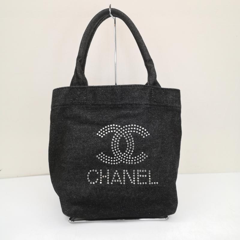 シャネル ノベルティ デニム トート バッグ ラインストーン ロゴ 表記