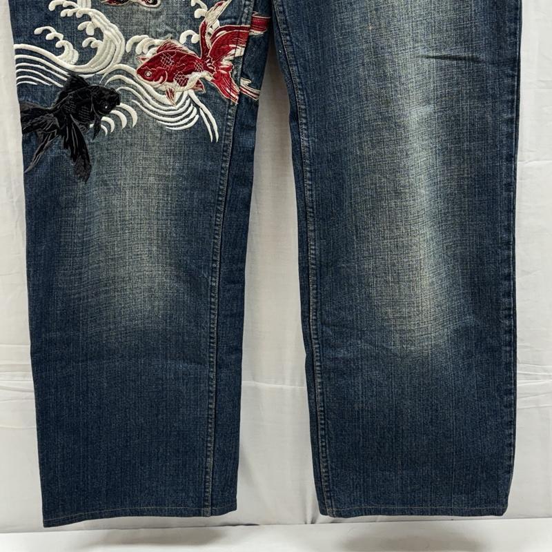 絡繰魂 和柄 金魚 刺繍 ビッグサイズ デニム パンツ 282763 38インチ
