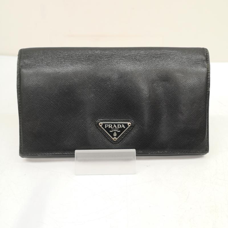 PRADA サフィアーノレザー 長財布 ブラック　三角ロゴ プラダ 長財布 二つ折り サフィアーノレザー トライアングル 三角 ロゴ