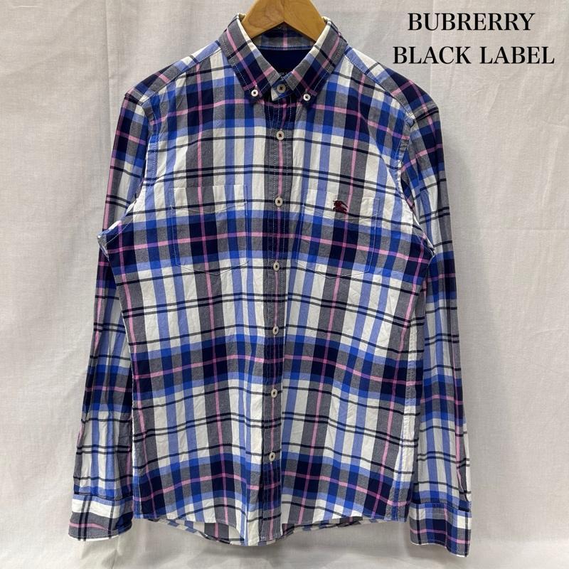 バーバリーブラックレーベル チェック柄 長袖シャツ コットン100% blue