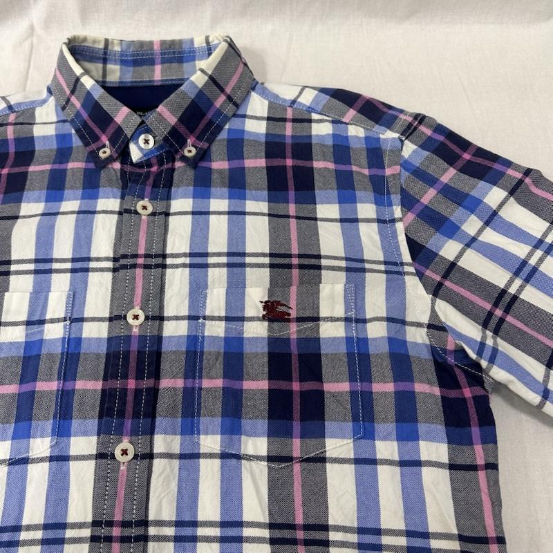 バーバリーブラックレーベル チェック柄 長袖シャツ コットン100% blue