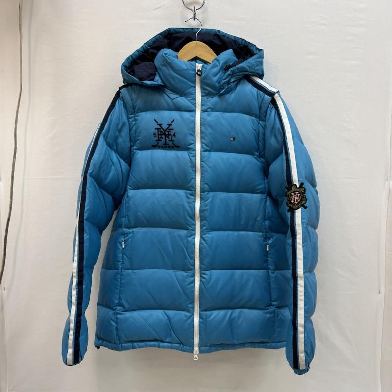 青いロゴ入りフード付きジャケット トミーヒルフィガー フード 袖 取り外し可能 ダウンジャケット XL