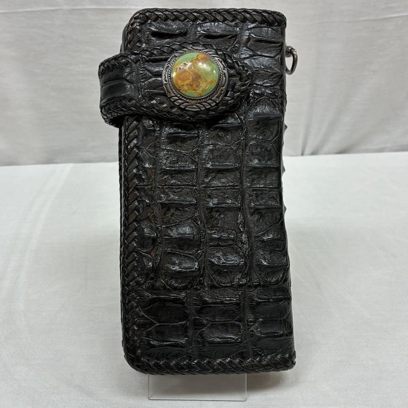 古着 本革 クロコダイル レザー 二つ折り 長財布 ターコイズ