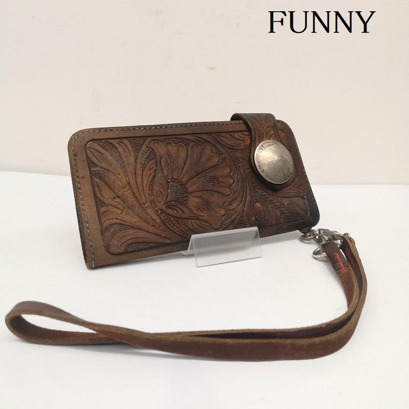 ファニー カービング レザー コンチョ ロングウォレット 長財布