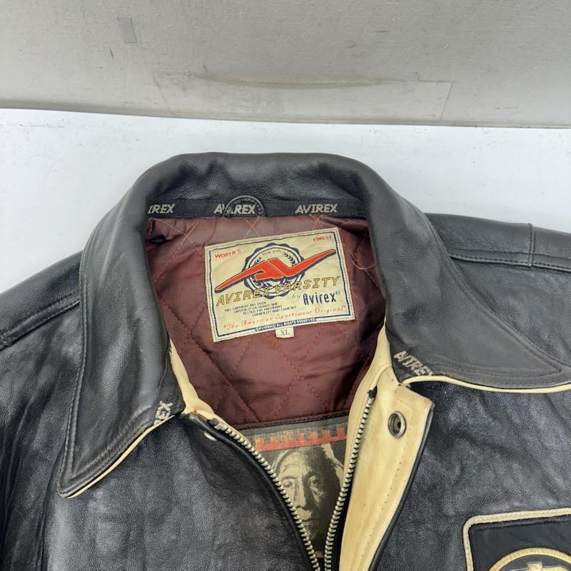アヴィレックス 90s 龍 刺繍 バーシティ レザー ジャケット XL