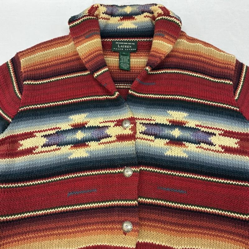 ローレンラルフローレン ネイティブ ボーダー ハンドニット ショール