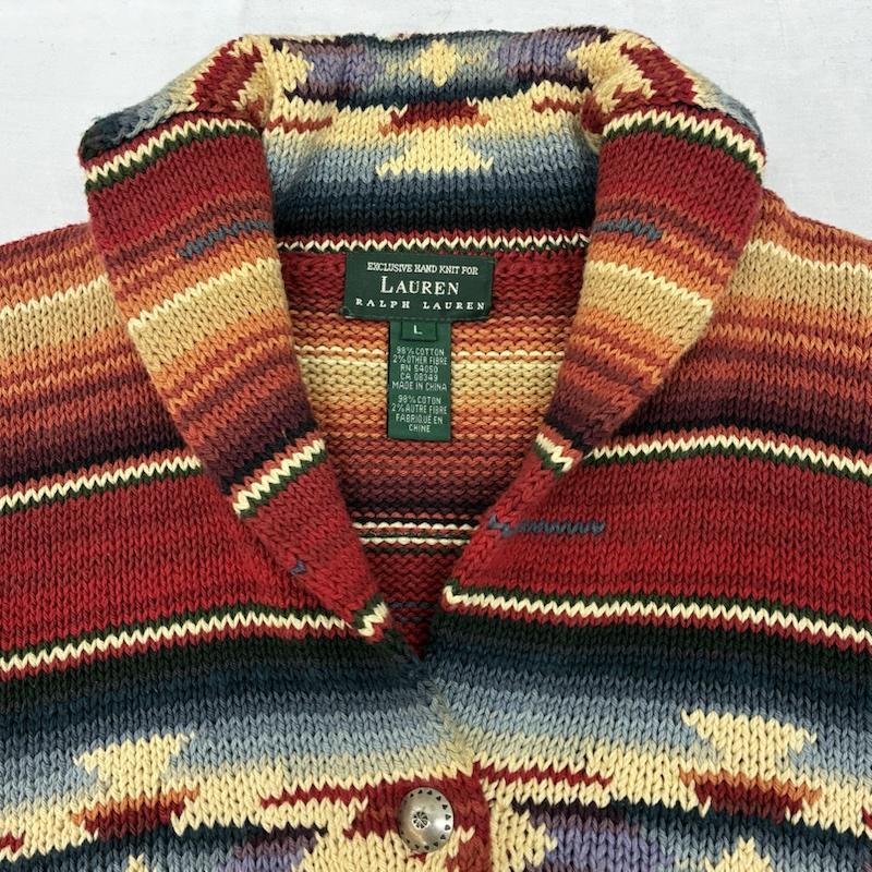 ローレンラルフローレン ネイティブ ボーダー ハンドニット ショール