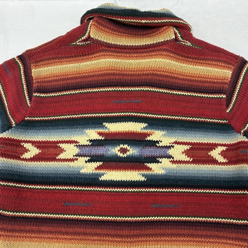 ローレンラルフローレン ネイティブ ボーダー ハンドニット ショール