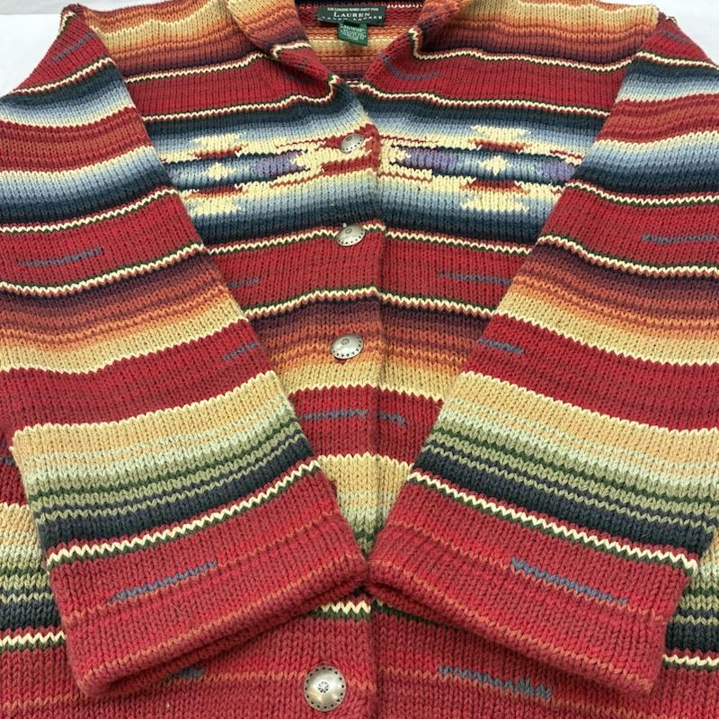 ローレンラルフローレン ネイティブ ボーダー ハンドニット ショール