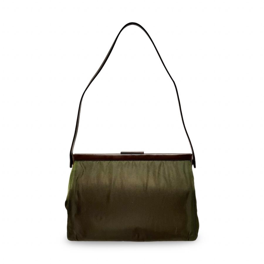 PRADA プラダ ナイロン レザー がま口 ワンショルダーバッグ ブラウン  