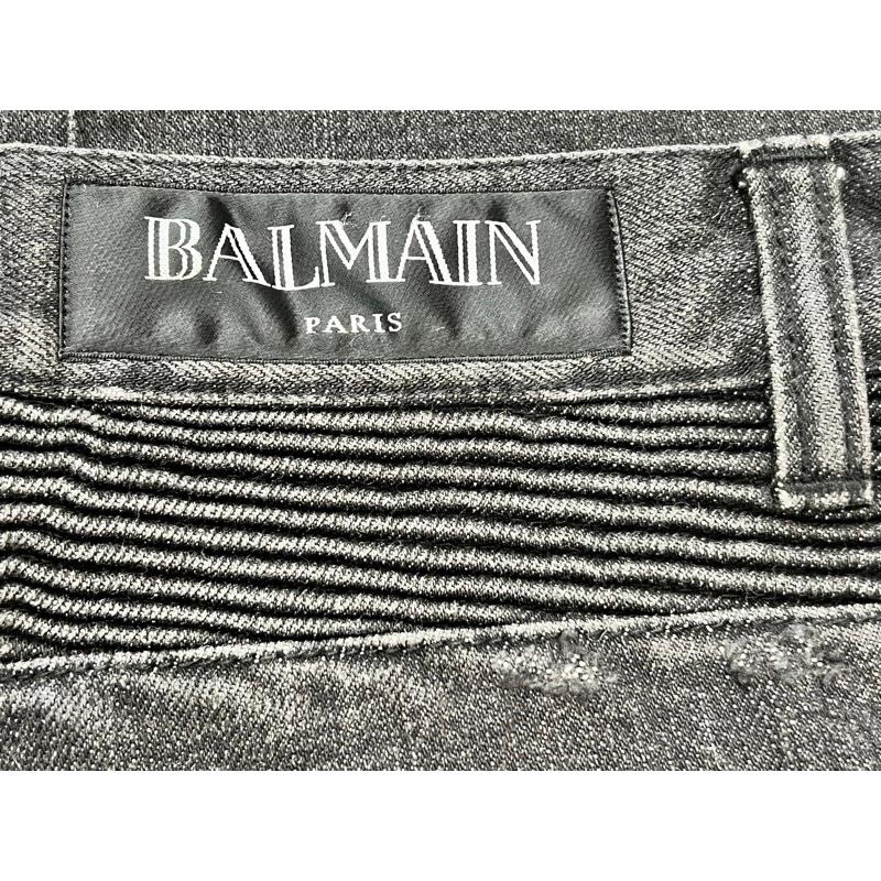BALMAIN バルマン クラッシュ加工 デニム バイカーパンツ ブラック 