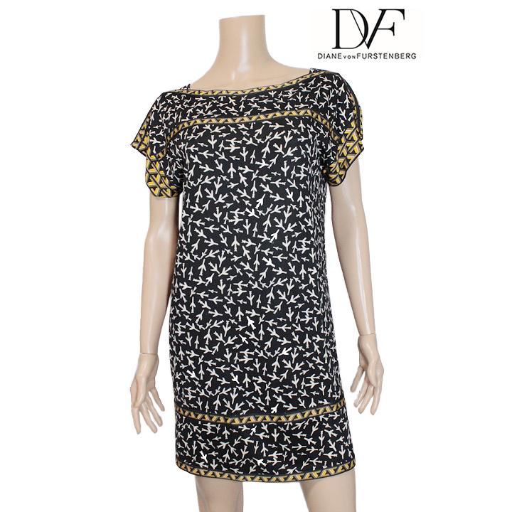 オンラインストア大特価 Dvf ダイアンフォンファステンバーグ ワンピース Diane Von Furstenberg レディース ブラック シルク 半袖 総柄 飛行機柄 Size 4 安いアウトレット 通販 Www Superavila Com