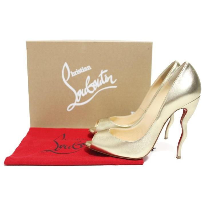 Christian Louboutin ゴールド オープントゥ ハイヒール