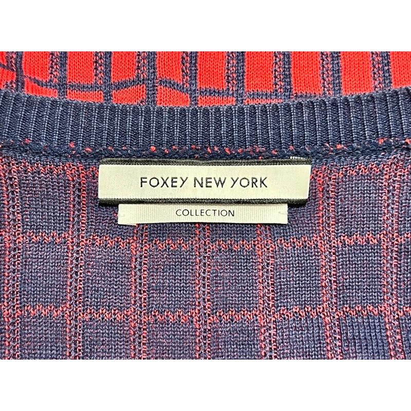 FOXEY NEW YORK COLLECTION フォクシーニューヨーク チェック柄 ニット カーディガン マリーン ネイビー レッド 35680｜branheartshop｜06