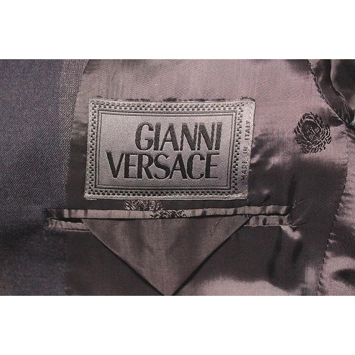 GIANNI VERSACE ジャンニ ヴェルサーチ ストライプ柄 3B シングル ジャケット スーツ ネイビー グレー size 48 メンズ 当時物｜branheartshop｜06