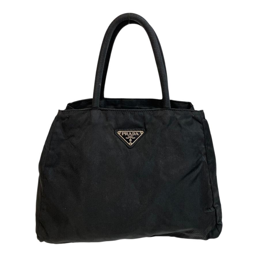 PRADA 本革レザー トートバッグ プラダ トライアングルプレート 三角ロゴ PRADA（プラダ） 三角ロゴプレート トートバッグ ブラック レディース