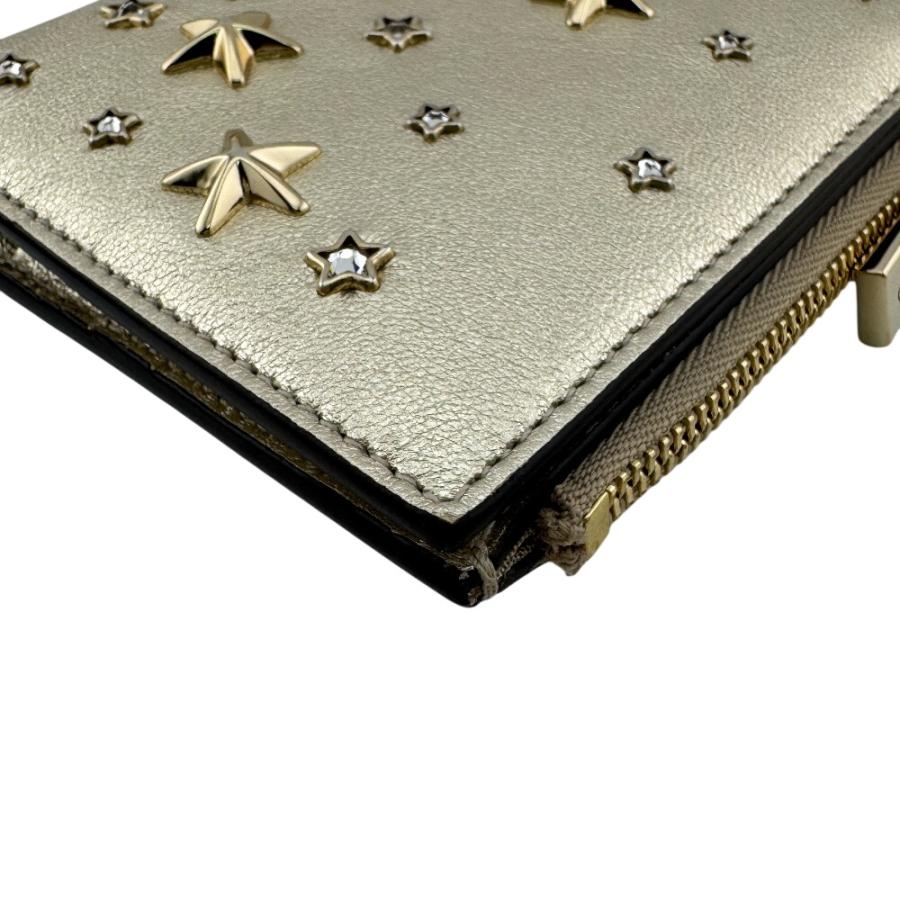 【美品】Jimmy Choo・スタースタッズ・ゴールド 二つ折り財布 JIMMY CHOO ジミーチュウ スタースタッズ レザー 二つ折り財布