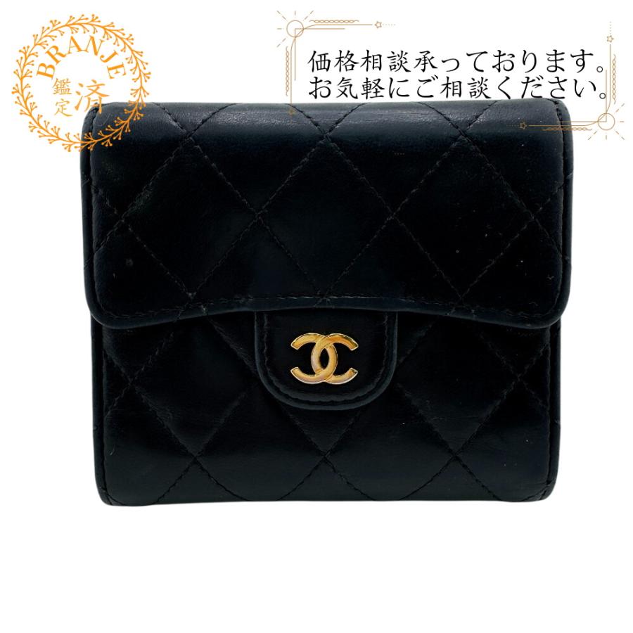 【美品】Chanel　シャネル　コンパクトウォレット　財布 CHANEL（シャネル） コンパクト財布 三つ折り財布 ブラック レディース