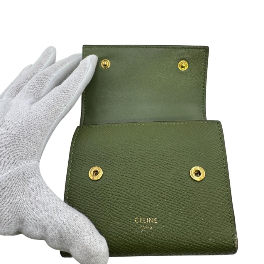 セリーヌ　三つ折り財布　スモールトリフォールドウォレット　グリーン　レザー CELINE セリーヌ ダークグリーン レザー スモールトリフォード
