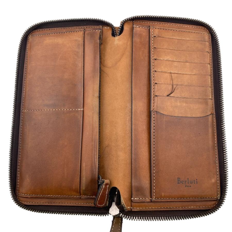 ベルルッティ　カリグラフィ　レザー　ラウンドファスナー　長財布　ブラウン系 Berluti ベルルッティ カリグラフィ ラウンドファスナー 長財布
