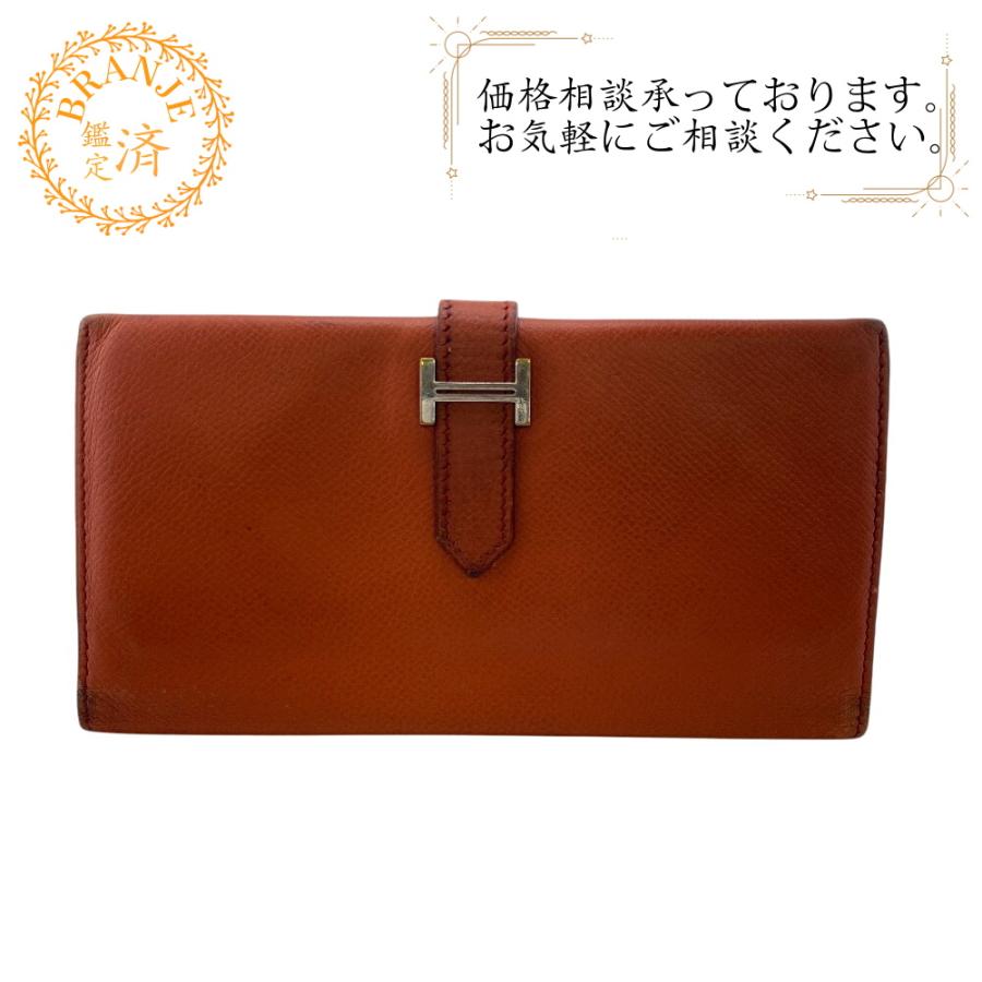 HERMES ベアン　二つ折り長財布　オレンジ箱付 HERMES（エルメス） ベアン 二つ折り 長財布 オレンジ レディース