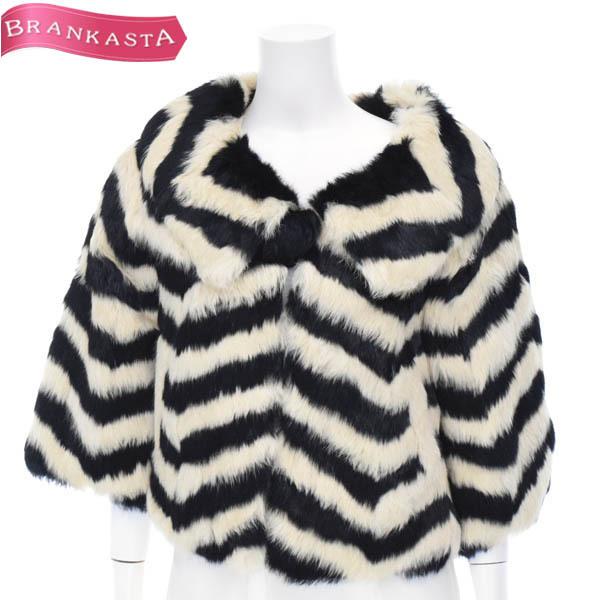 大阪売れ筋 ソブ 毛皮 ラビットファージャケット コート M相当 七分袖 シェブロン柄 ショート丈 レディース 黒 アイボリー Sov 特大sale Offクーポン有 31jh13 新品特価 Www Superavila Com