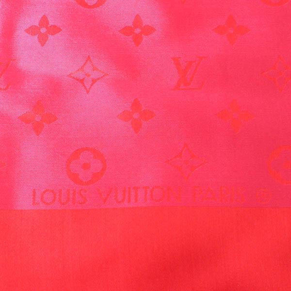 ルイヴィトン スカーフ モノグラム シルク 絹 赤×ピンク LOUIS VUITTON 