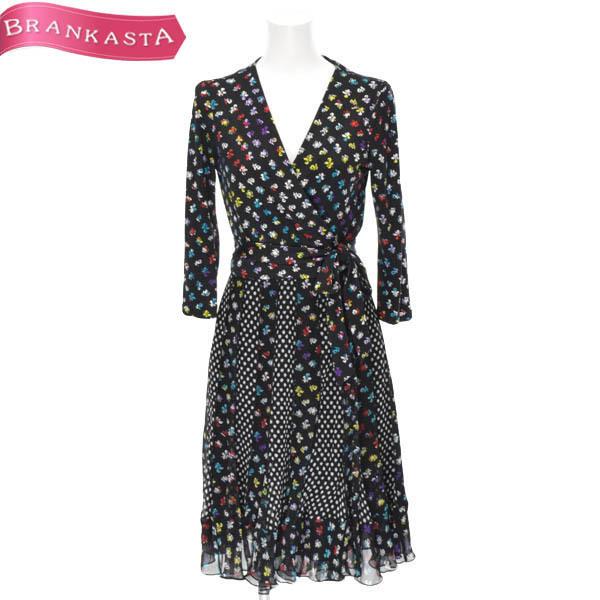 激安の商品 ダイアンフォンファステンバーグ ラップワンピース ミモレ丈 6 L相当 七分袖 異素材 花柄 黒 Diane Von Furstenberg 特大sale Offクーポン有 31la99 毎日安売り Www Superavila Com