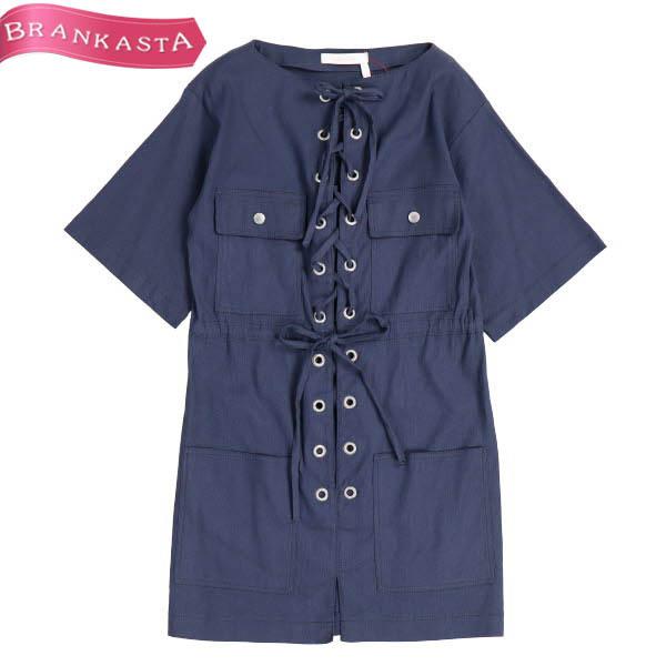 シーバイクロエ ワンピース ひざ丈 36 S相当 半袖 レースアップ 麻 綿 レディース ネイビー See By Chloe 24h限定 10 Offクーポン有 41dc23 Kxi4fpfn4p ワンピース チュニック Www Anchorcm Net