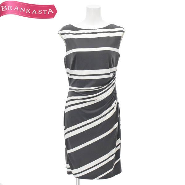 ローレン ラルフローレン ワンピース ひざ丈 10 L〜XL ボーダー柄 タイト ドレープ グレー 白 LAUREN RALPH  LAUREN＼今だけプレ会員限定4,000円均一／41DF02