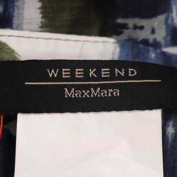 ウィークエンドマックスマーラ スカート ひざ丈 タックフレア 36 S 総柄 綿×絹 白 ネイビー Weekend Max Mara 美品 ＼LYP会員限定セール／41FA84｜brankasta-ec｜07