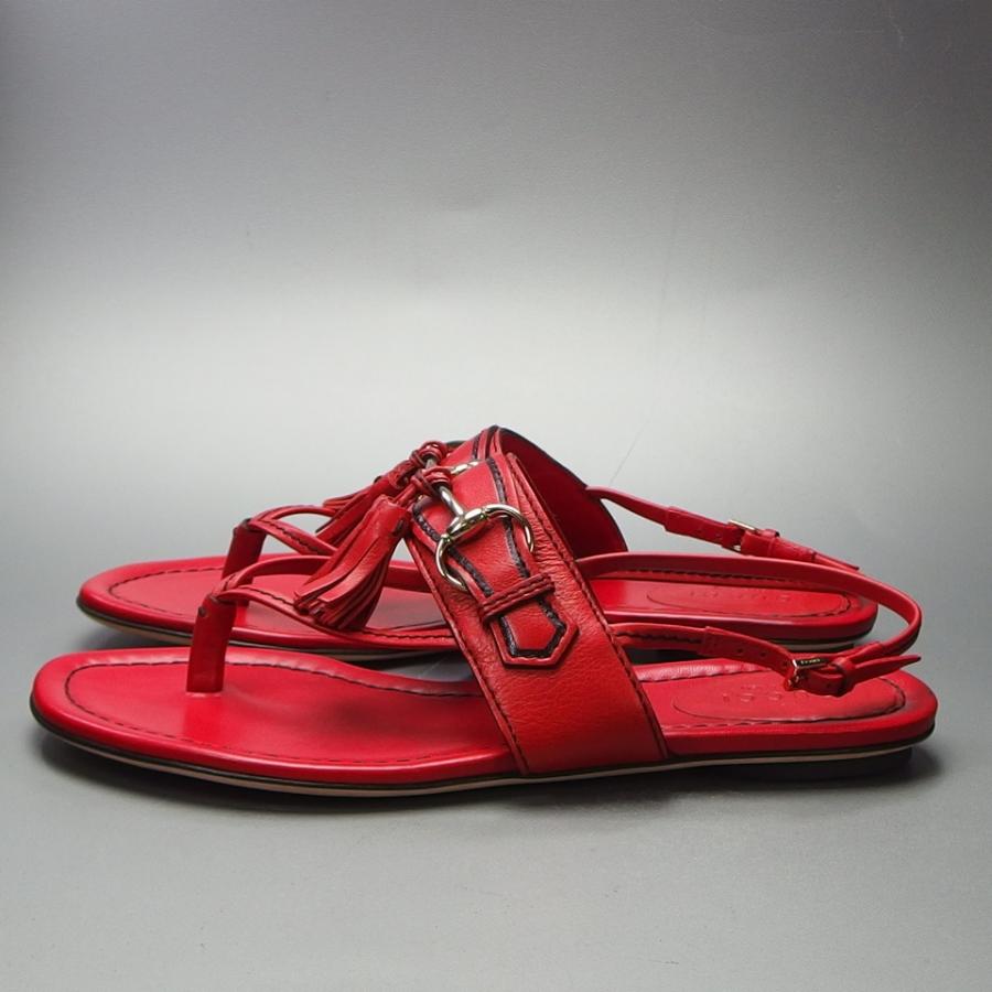 グッチ GUCCI サンダル ホースビットxタッセル 35 1/2 レッド レザー 