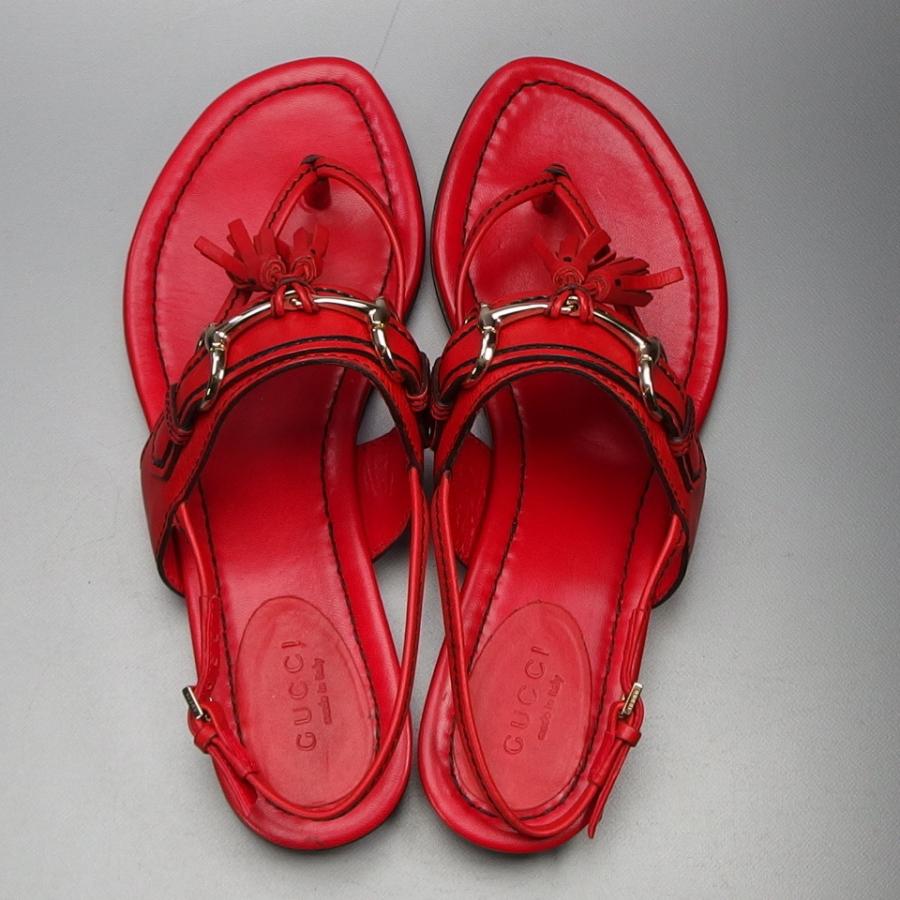 グッチ GUCCI サンダル ホースビットxタッセル 35 1/2 レッド レザー 
