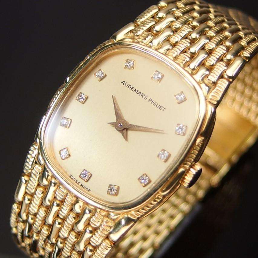 オーデマ ピゲAUDEMARS PIGUET 12Pダイヤ 金無垢 K18YG 超希少 機械式 美品 ゴールドダイヤル 手巻き レディース  アンティーク 腕時計 「17021」