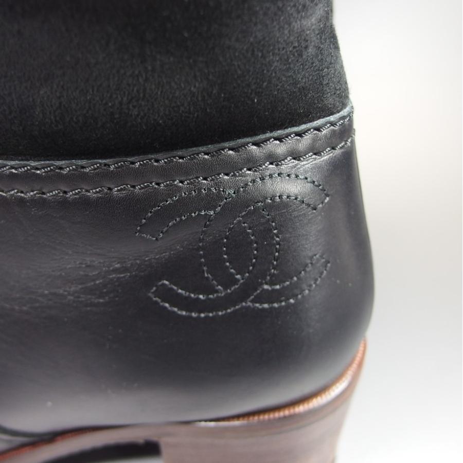 CHANEL レア　美品　ロングブーツ　黒　38 24cm ココボタン シャネル ブラック ココマーク ムートン x レザー サイズ38 (約24cm