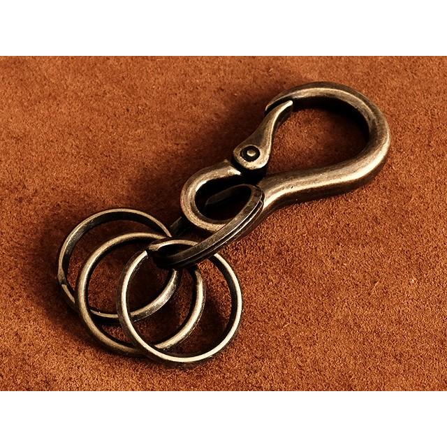 アンティーク二重リング付き カラビナ キーホルダー （ブロンズ小