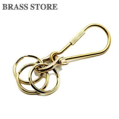 真鍮 ネジカラビナ キーホルダー（二重リング3個）ブラス カラビナ