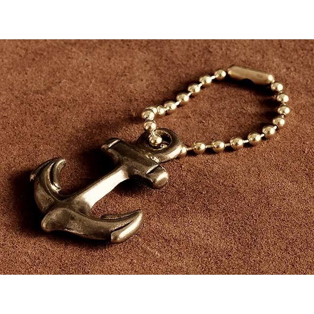 ボールチェーン付き 真鍮製 錨 チャーム（ゴールド）キーホルダー