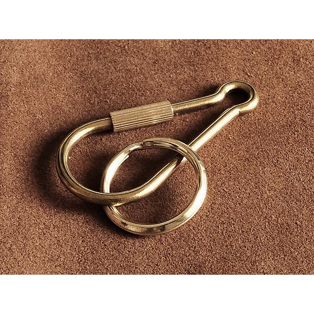 真鍮 ネジカラビナ キーホルダー（二重リング1個）ブラス カラビナ キーホルダー キーケース ベルトループ ガジェット メンズ