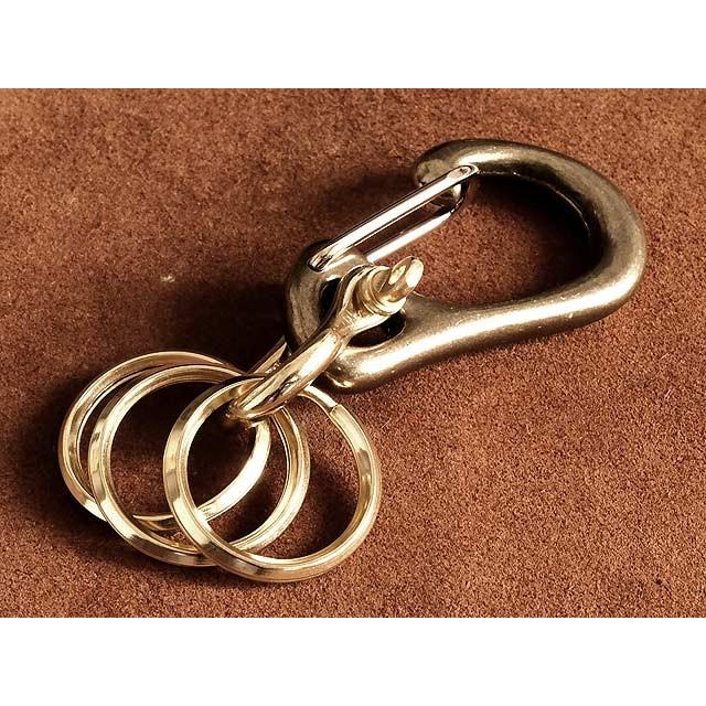 ゴールド ストーン付き カラビナ型キーリング 真鍮製 カラビナキーホルダー（三角押しリング仕様） ブラス ダブル