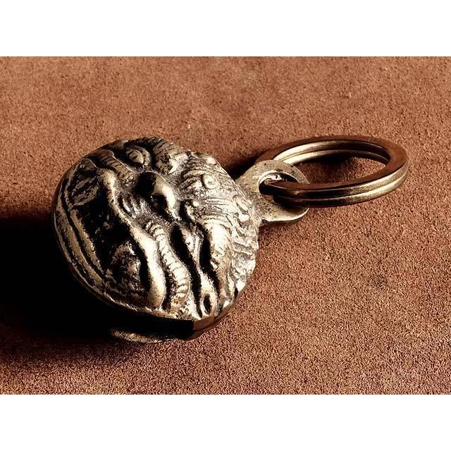 真鍮 ベルキーホルダー（獣顔）鈴 カウベル ブラス 銅 ネパール 大きい