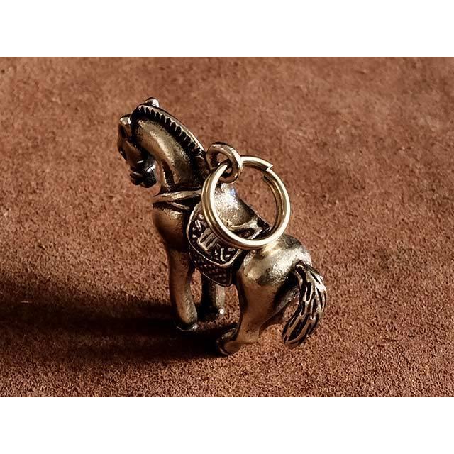 ダブルリング付き 真鍮製 キーホルダー（馬）干支 ホース 乗馬 競馬