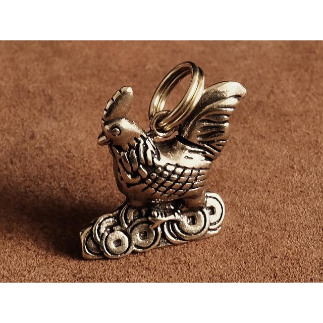 ダブルリング付き 真鍮製 キーホルダー（ニワトリ）鶏 鳥 酉年 バード